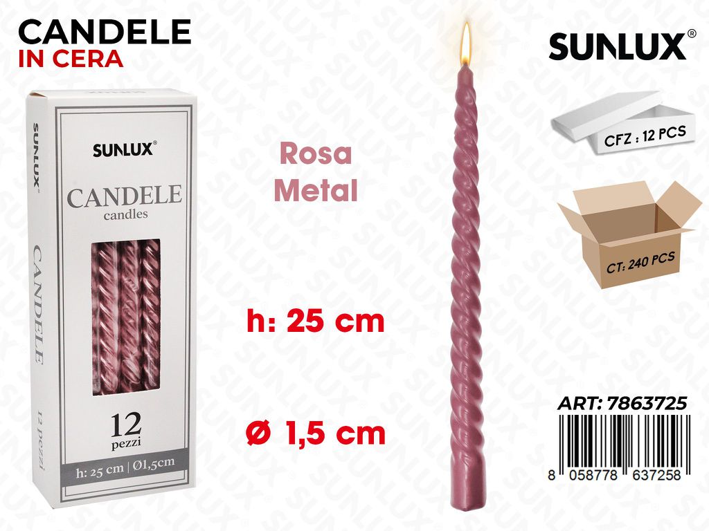 Sunlux Candela Spir. Rosa Metal 1.5*25CM