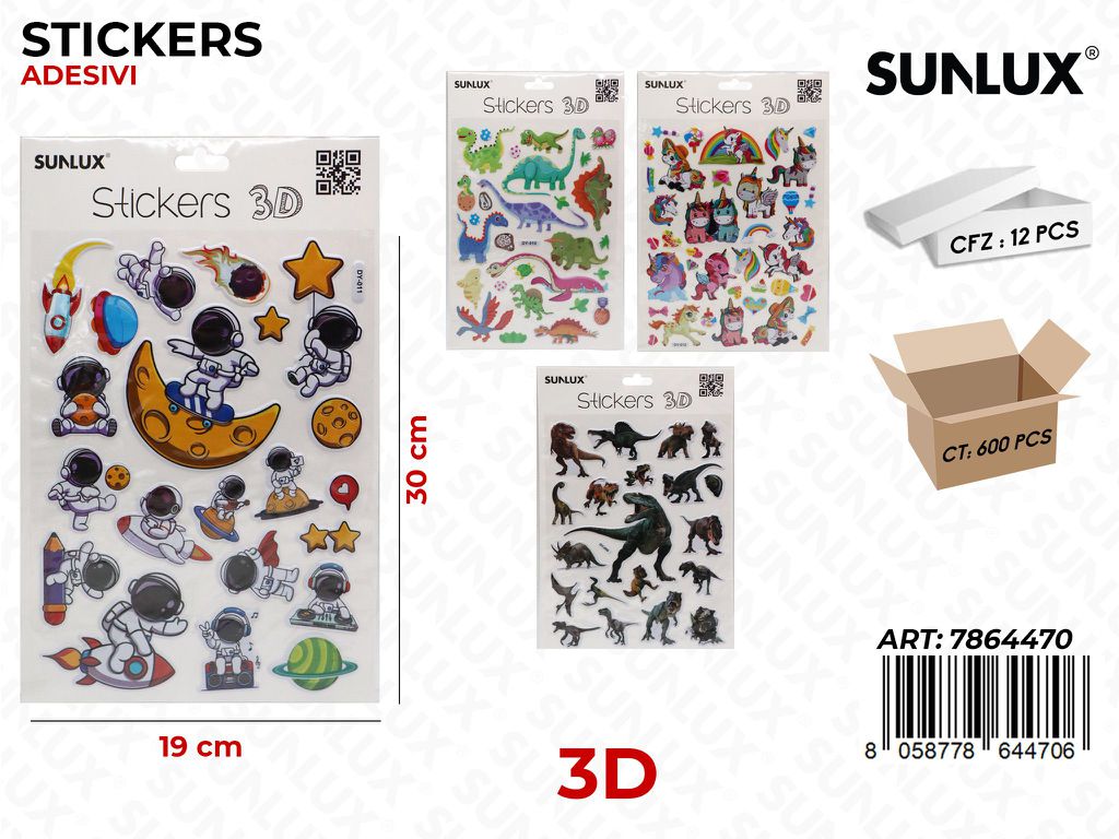 Sunlux Stickers Adesivi 3D Ass. 19*30CM