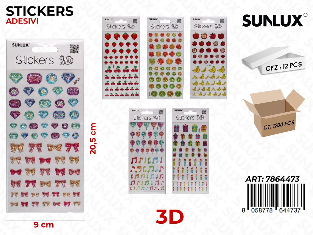Sunlux Stickers Adesivi 3D Ass. 9*20.5CM