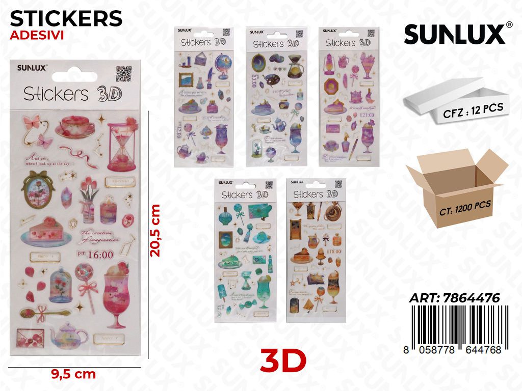 Sunlux Stickers Adesivi 3D Ass. 9.5*20.5CM