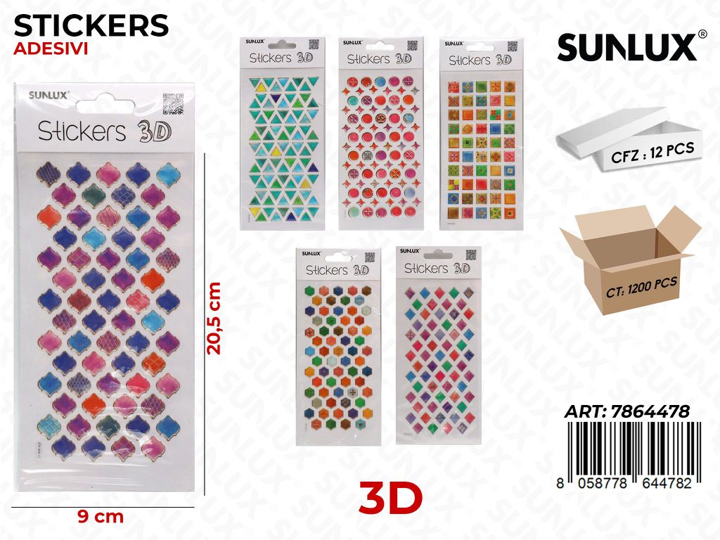 Sunlux Stickers Adesivi 3D Ass. 9*20.5CM