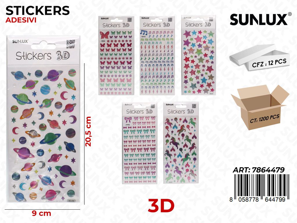 Sunlux Stickers Adesivi 3D Ass. 9*20.5CM
