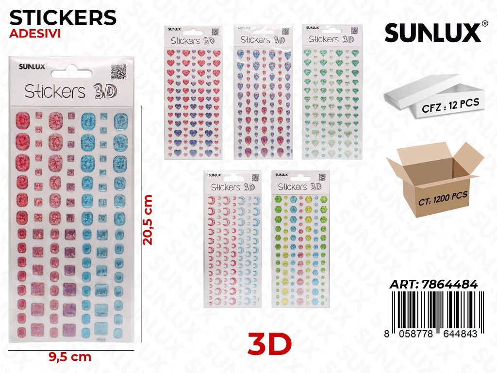 Sunlux Stickers Adesivi 3D Ass. 9.5*20.5CM