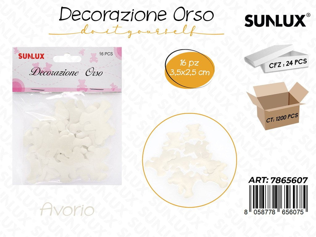 Dec. Orso in Stoffa Avorio 16PCS 3.5*2.5CM /Pz da 24-12