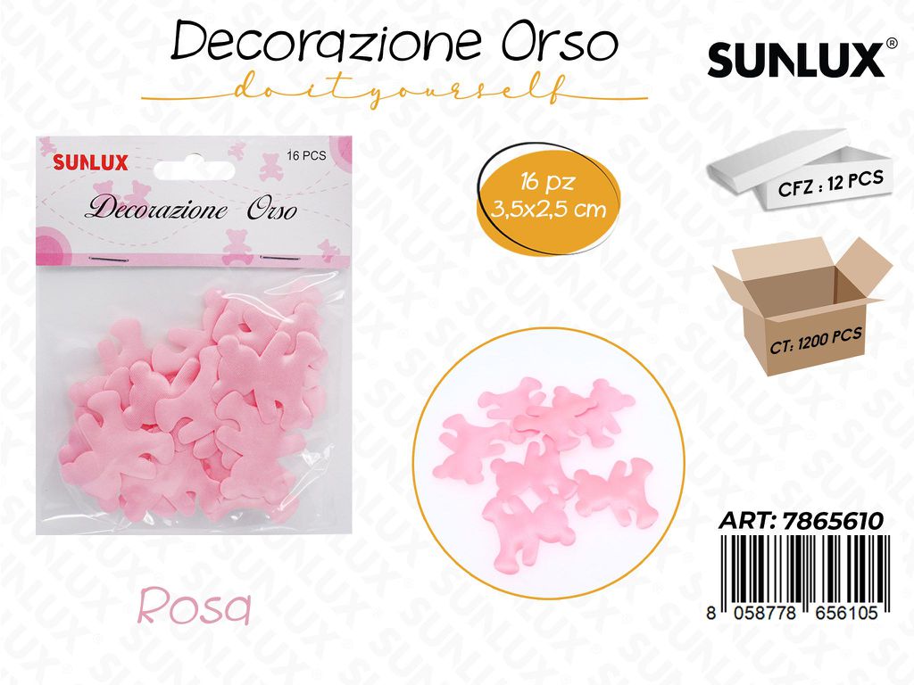Dec. Orso in Stoffa Rosa 16PCS 3.5*2.5CM /Pz da 24-12
