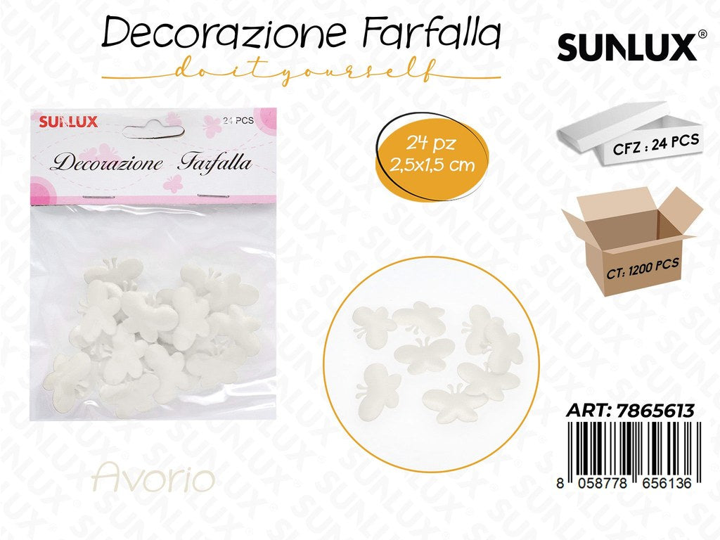 Dec. Farfalla Stoffa Avorio 24PCS 2.5*1.5CM /Pz da 24-12