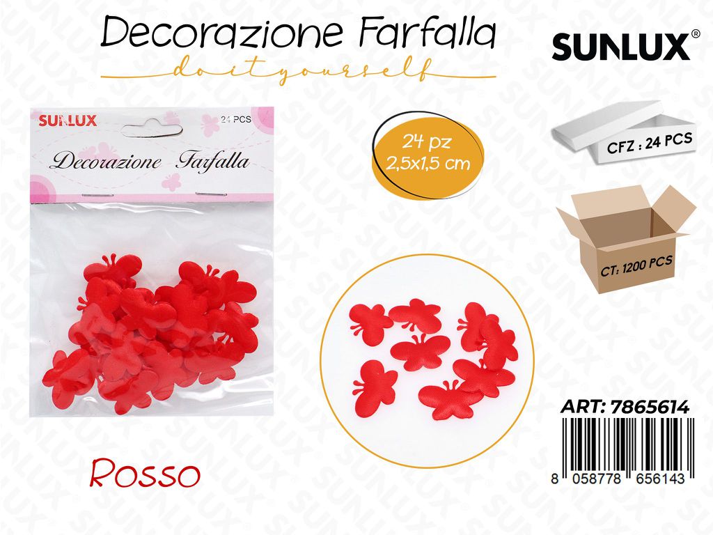 Dec. Farfalla Stoffa Rosso 24PCS 2.5*1.5CM /Pz da 24-12