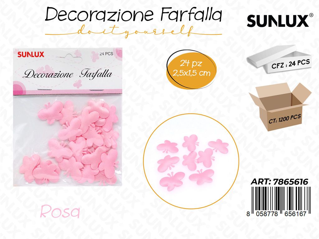 Dec. Farfalla Stoffa Rosa 24PCS 2.5*1.5CM /Pz da 24-12