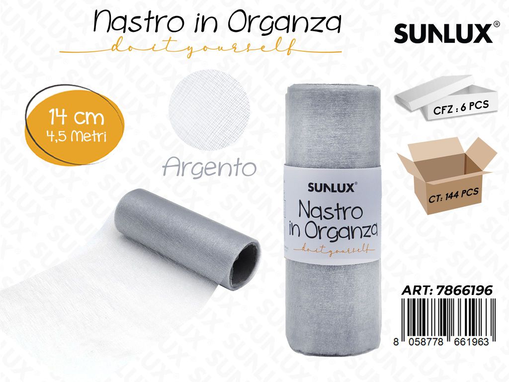 Nastro in Organza Argento 14CM*4.5MT / Pz da 6