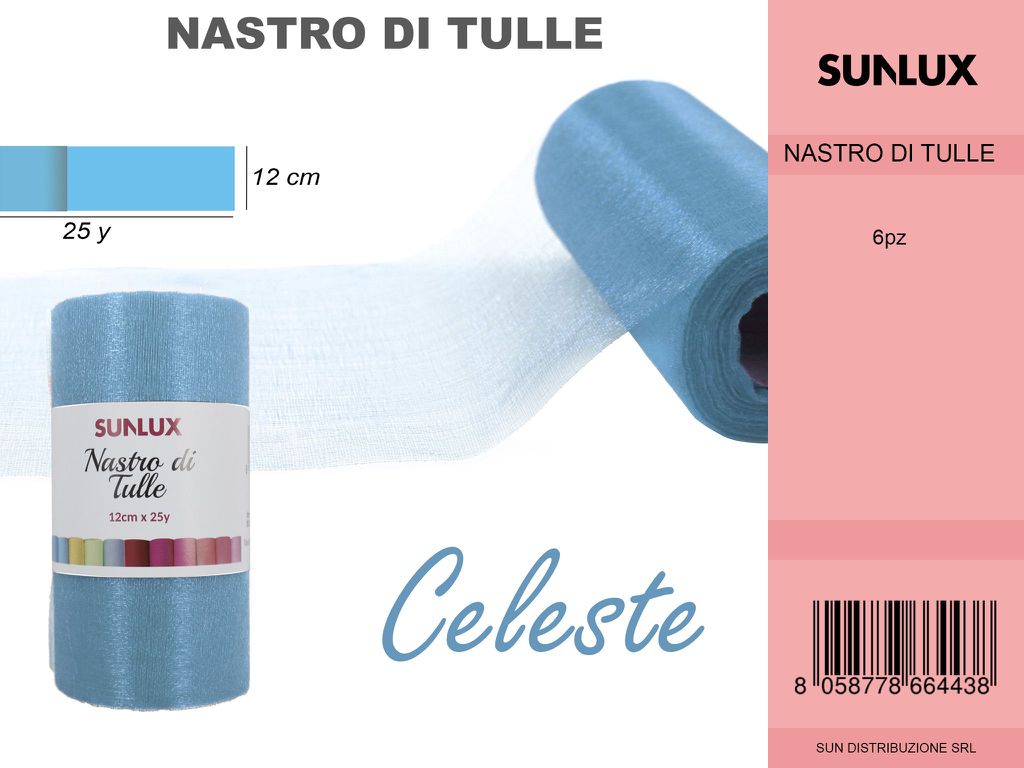 Nastro di Tulle Celeste 25Y* 12CM
