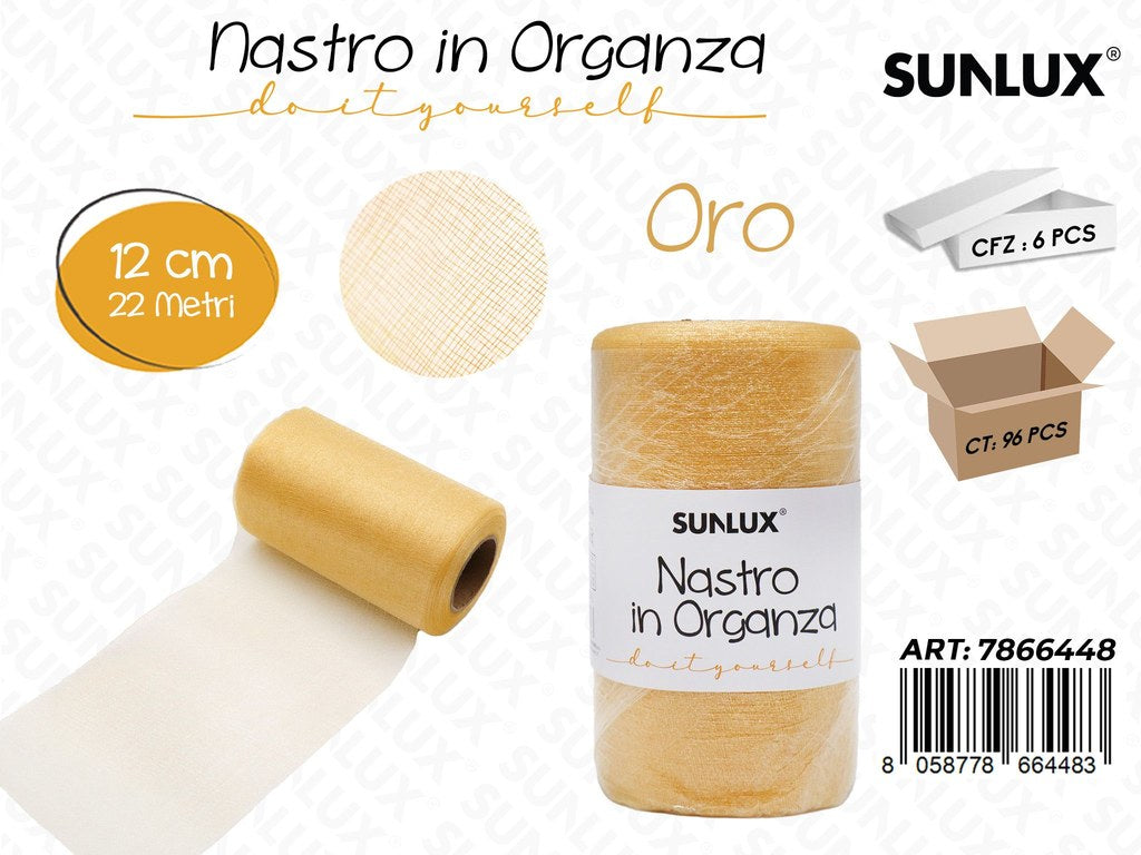 Sunlux Nastro in Organza Oro 12CM*22MT / Pz da 6