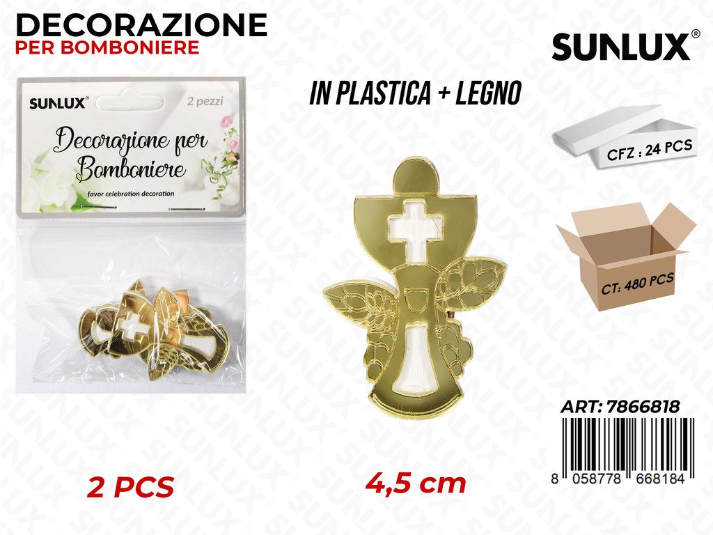 Sunlux Dec. Bomb. Legno Comun. Oro 2PCS 4.5CM