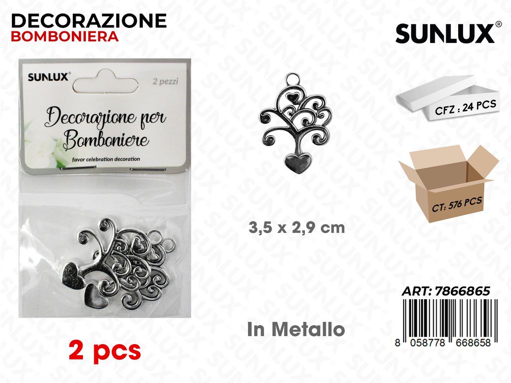 Sunlux Dec. Bomb. in Metallo 2PCS 3.5*2.9CM