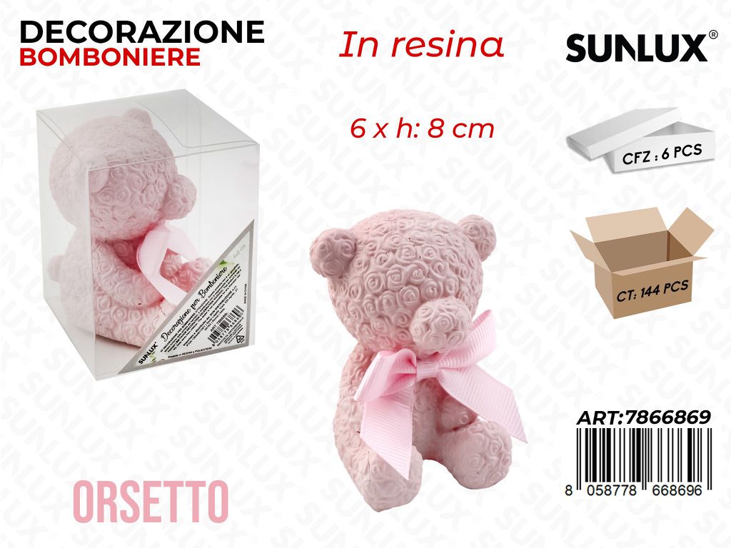 Dec. in Resina Bomboniere Orsetto Rosa 6*8CM
