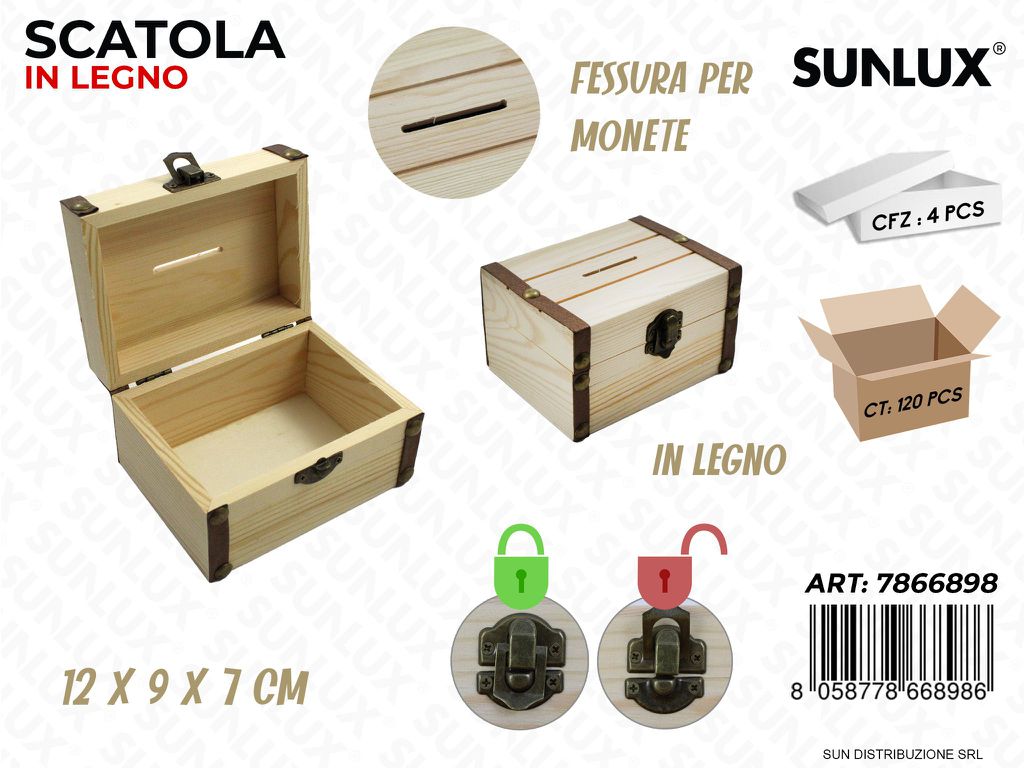 Scatola in Legno c/ Fess. Monete 12*9*7CM