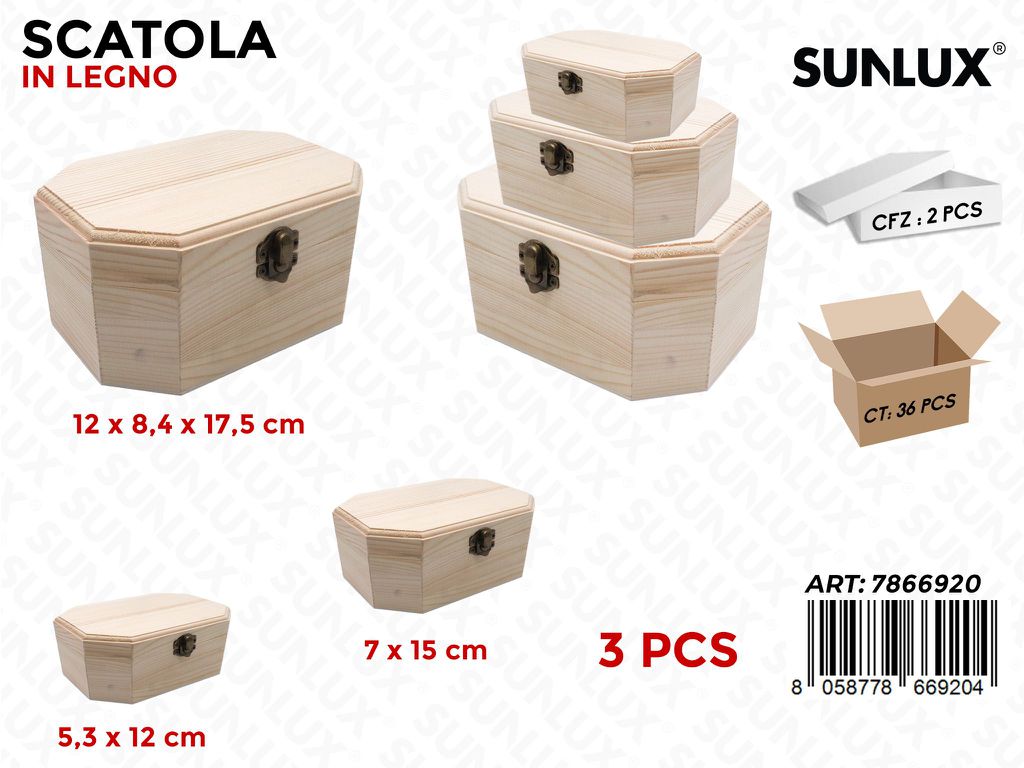 Set 3PC Scatola Legno 17.5*12*8.4CM