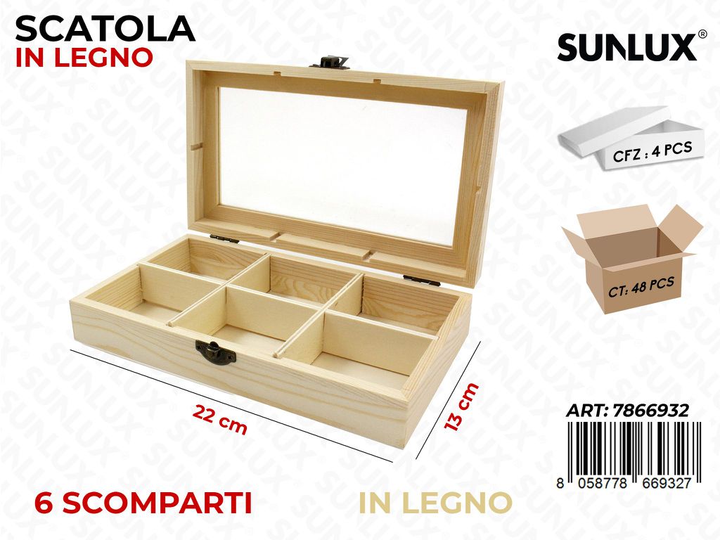 Sunlux Scatola in Legno 6SCOMP. 22*13CM