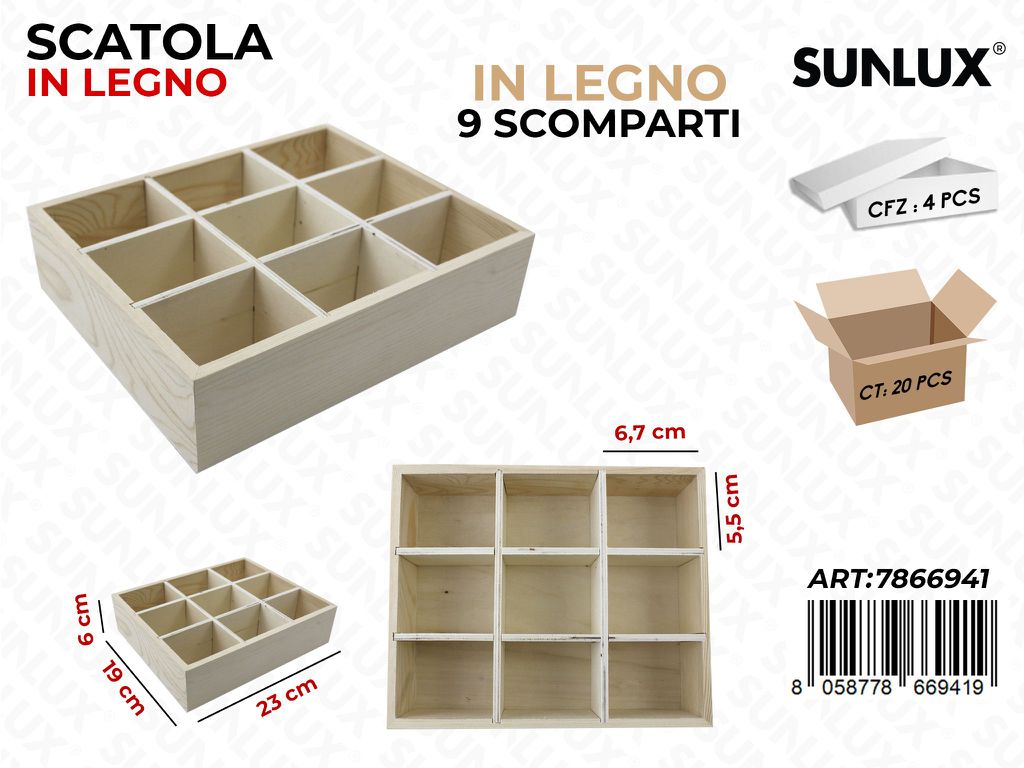 Scatola con Divisori in Legno 23*19*6CM / Pz da 4