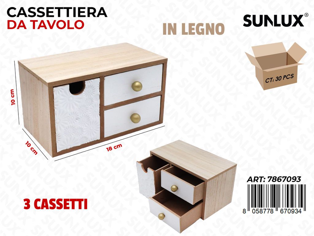 Sunlux Cassettiera in Legno 3CASS. 18*10*10CM