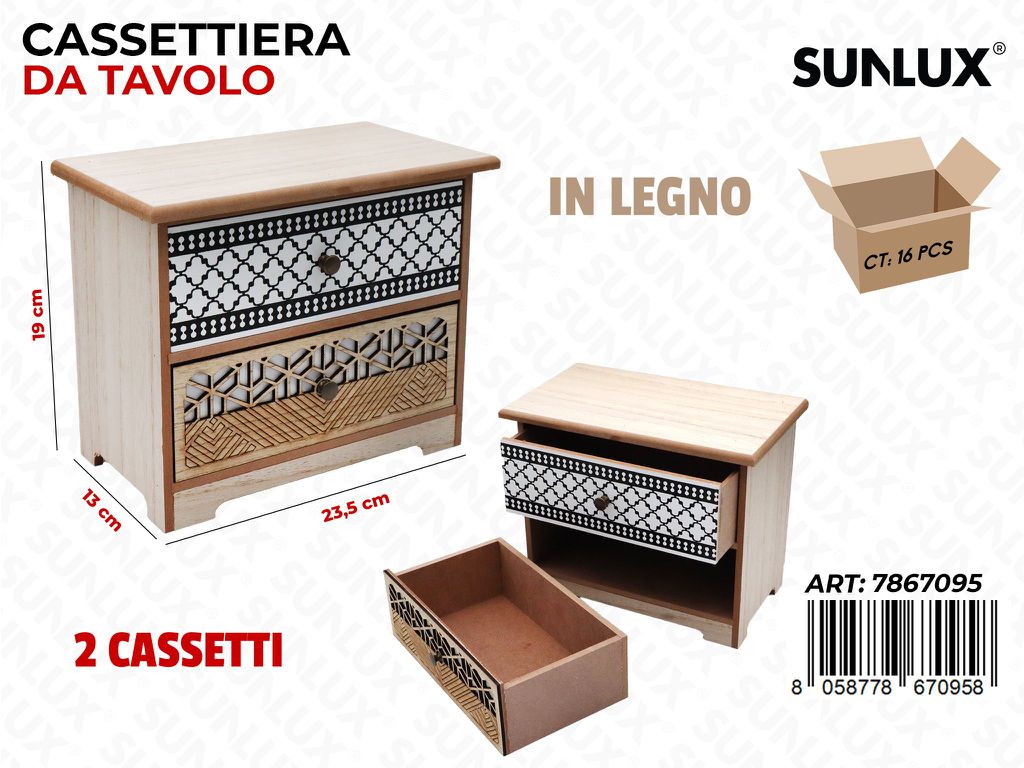 Sunlux Cassettiera in Legno 2CASS. 23.5*13*19CM
