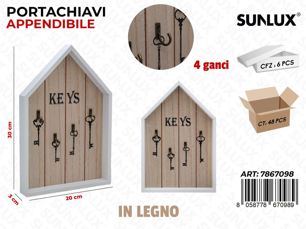 Sunlux Portachiavi Append. in Legno 4GANCI 20*30*3CM