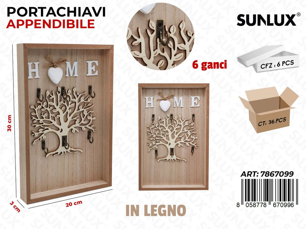 Sunlux Portachiavi Append. 6GANCI in Legno 20*30*3CM