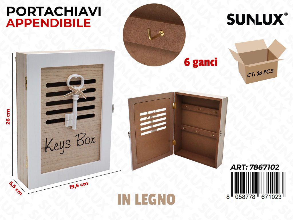 Sunlux Portachiavi Append. 6GANCI in Legno 19.5*25.5*5.5CM