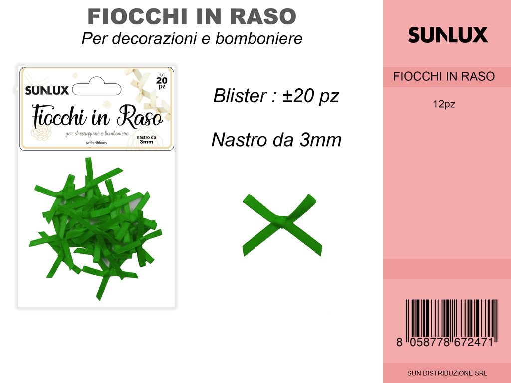Fiocchi in Raso 20PC-3MM Verde