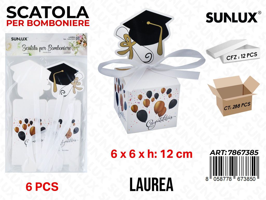 Sunlux Scatola Bomb. Laurea Carta 6PCS 6*6*12CM