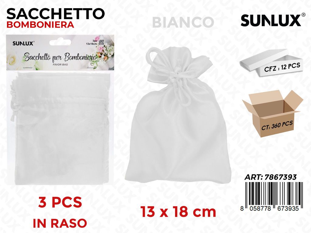 Sunlux Sacchetto Bomb. Raso Bianco 3PCS 13*18CM