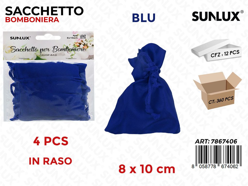 Sunlux Sacchetto Bomb. Raso Blu 4PCS 8*10CM