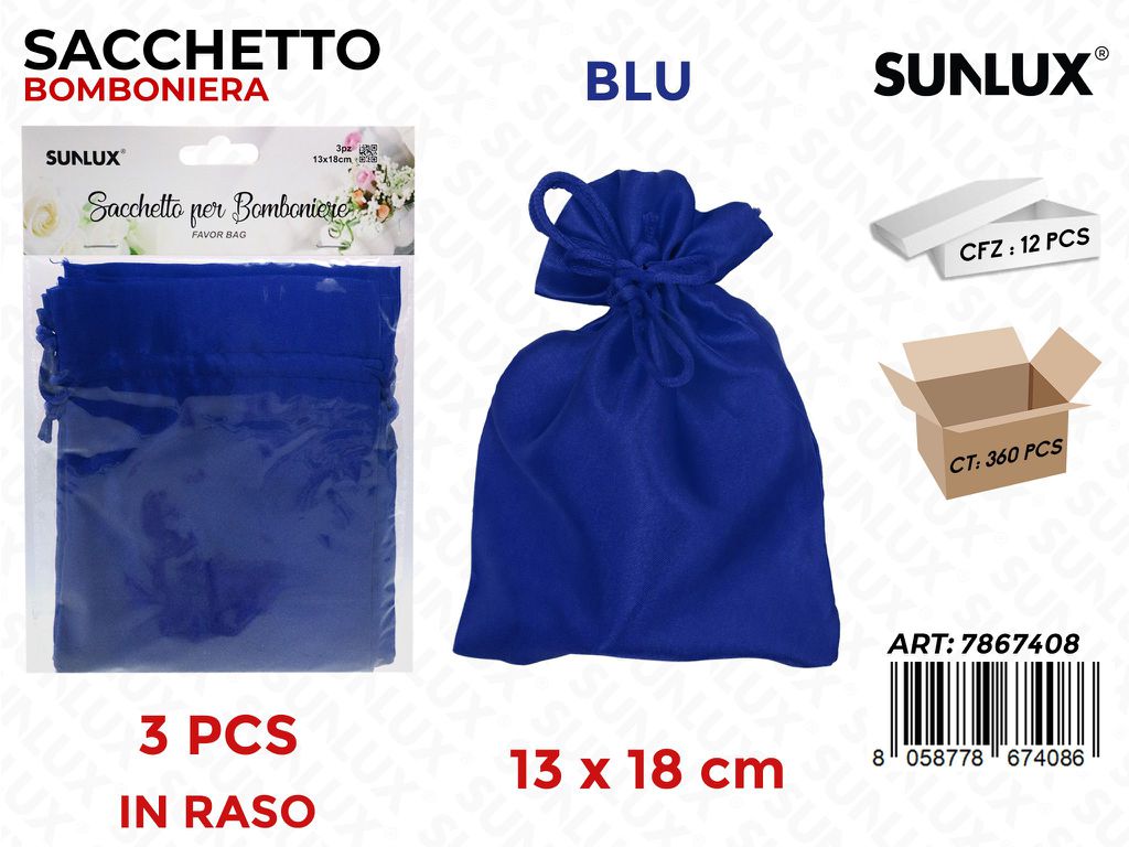 Sunlux Sacchetto Bomb. Raso Blu 3PCS 13*18CM