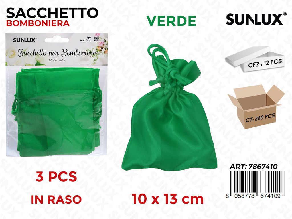 Sunlux Sacchetto Bomb. Raso Verde 3PCS 10*13CM