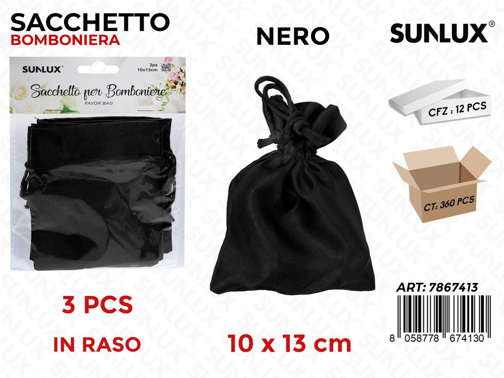 Sunlux Sacchetto Bomb. Raso Nero 3PCS 10*13CM