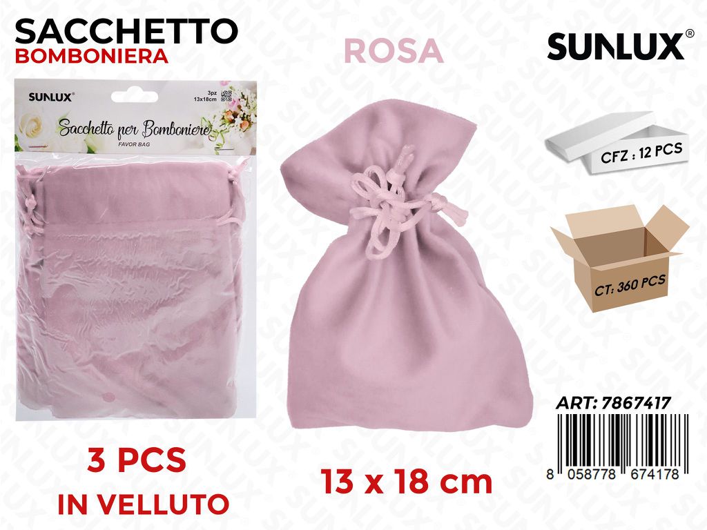 Sunlux Sacchetto Bomb. Vell. Rosa 3PCS 13*18CM