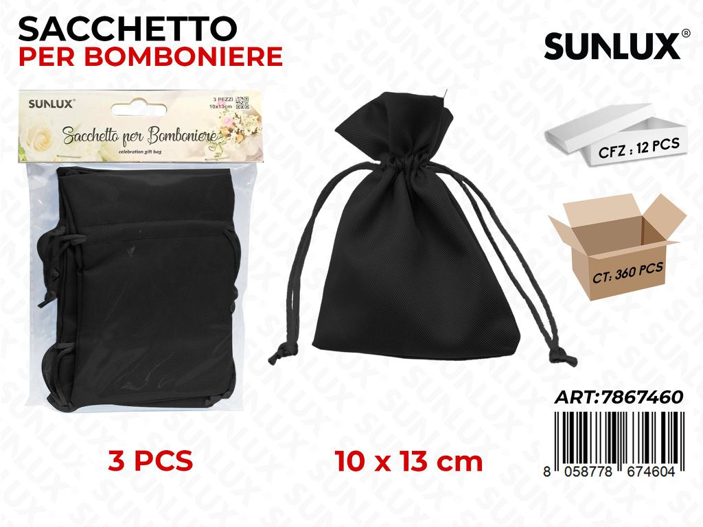 Sunlux Sacchetto Bomb. Nero 3PCS 10*13CM