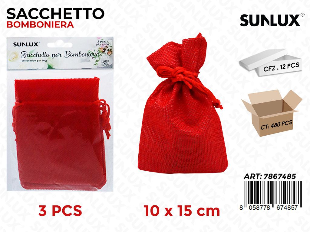 Sunlux Sacchetto Bomb. Rosso 3PCS 10*15CM