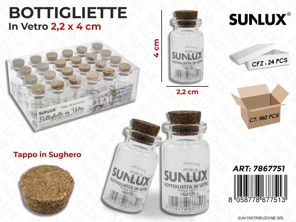 Bottigliette in Vetro c/Tappo Sughero 2.2*4CM