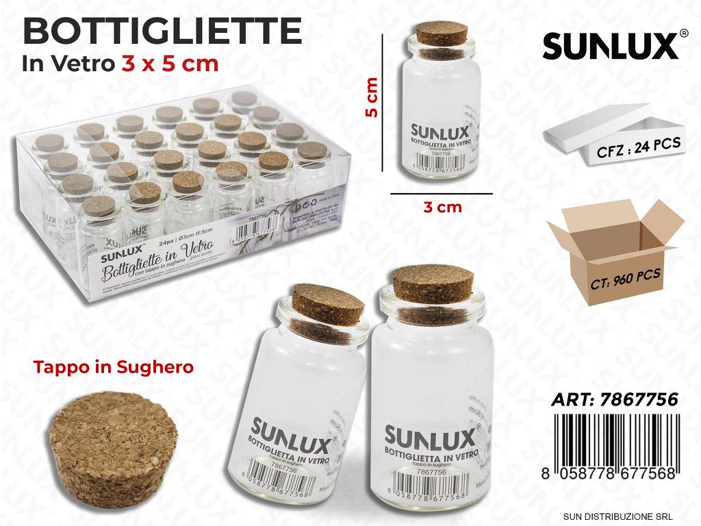 Bottigliette in Vetro c/Tappo Sughero 3*5CM