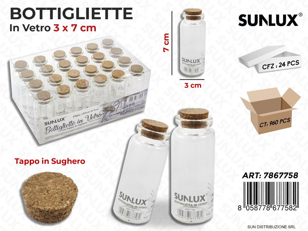 Bottigliette in Vetro c/Tappo Sughero 3*7CM