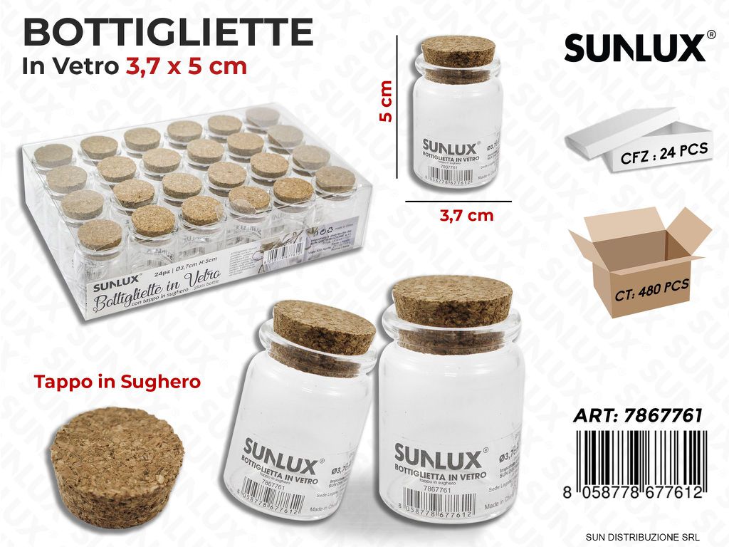 Bottigliette in Vetro c/Tappo Sughero 3.7*5CM