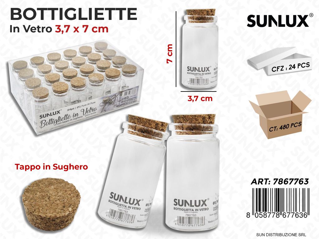 Bottigliette in Vetro c/Tappo Sughero 3.7*7CM
