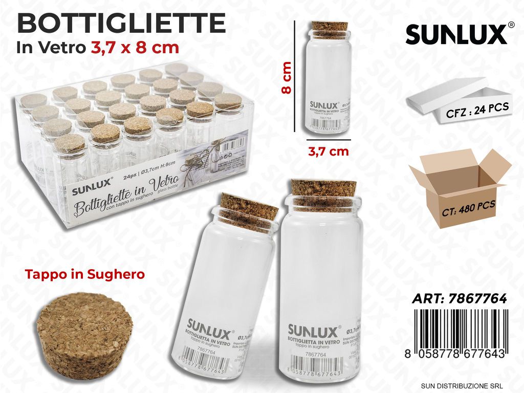 Bottigliette in Vetro c/Tappo Sughero 3.7*8CM