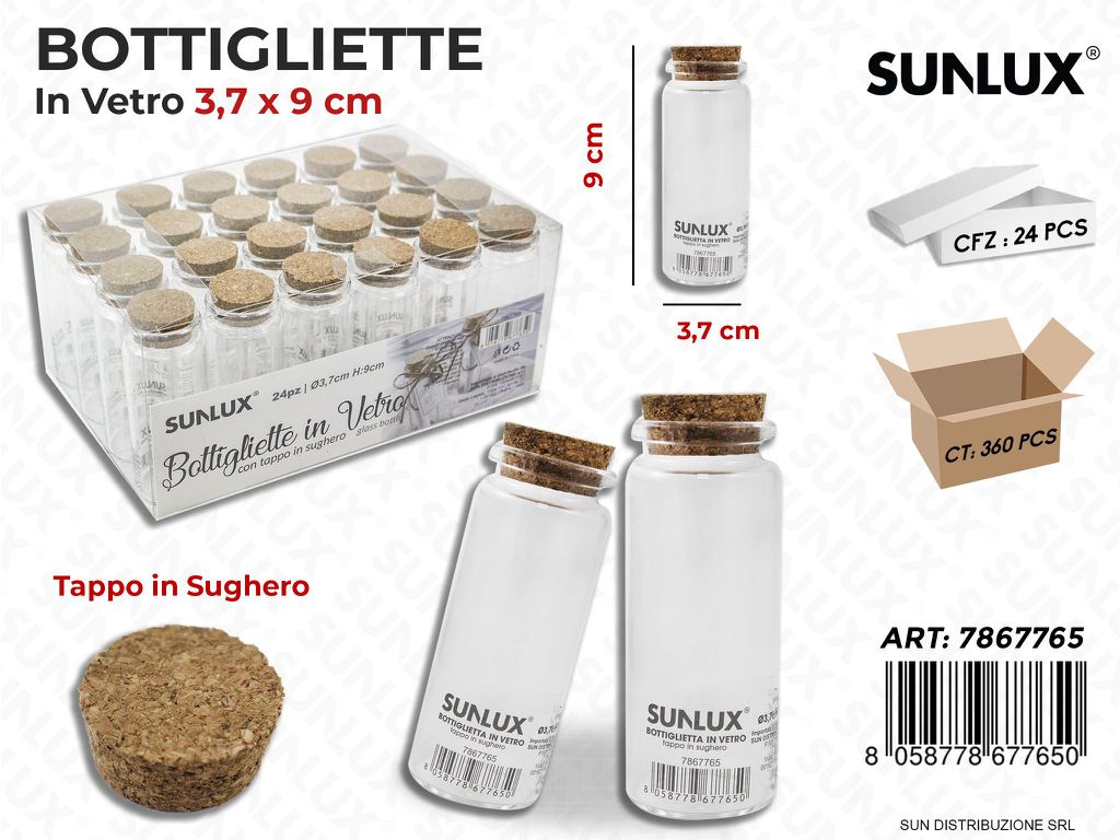 Bottigliette in Vetro c/Tappo Sughero 3.7*9CM