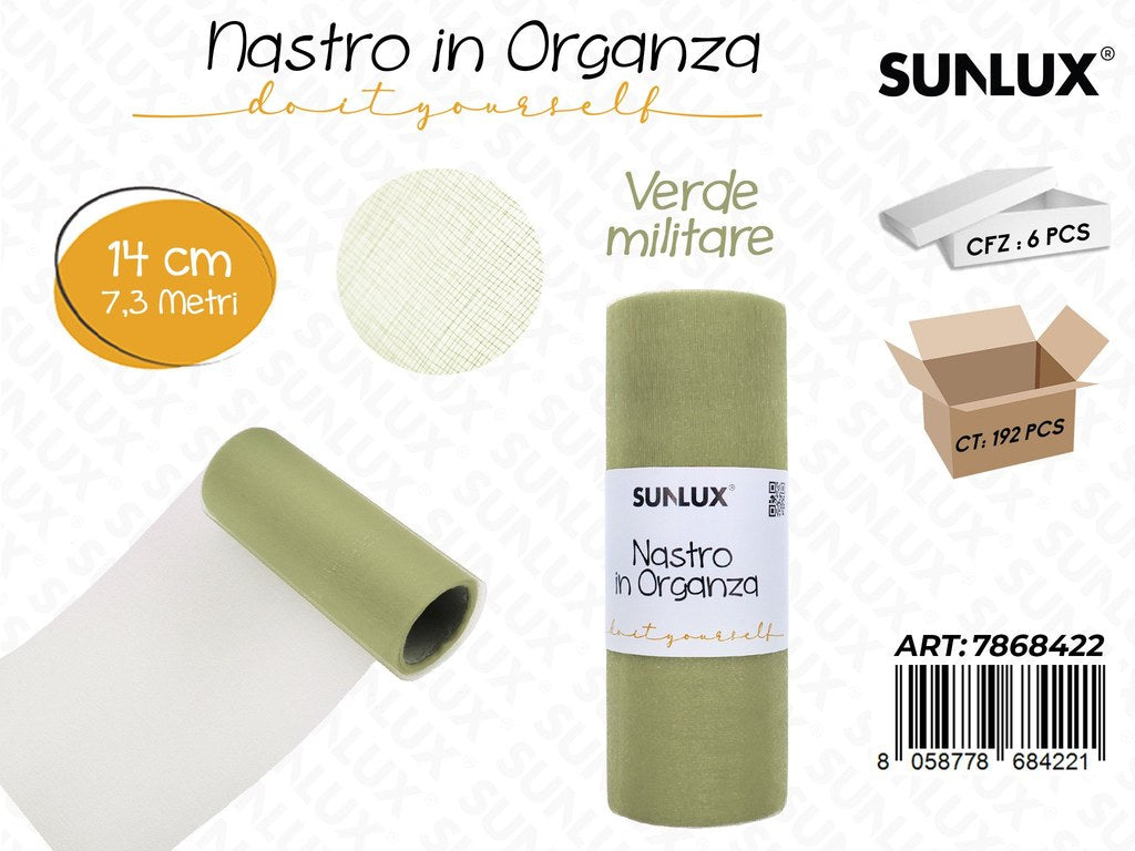 Sunlux Nastro Organza Verde Milit. 14CM*7.3MT