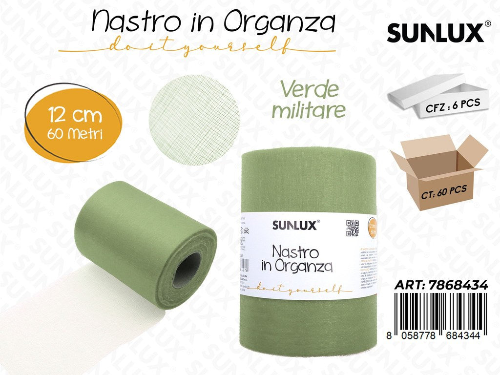 Sunlux Nastro Organza Verde Milit. 12CM*60MT
