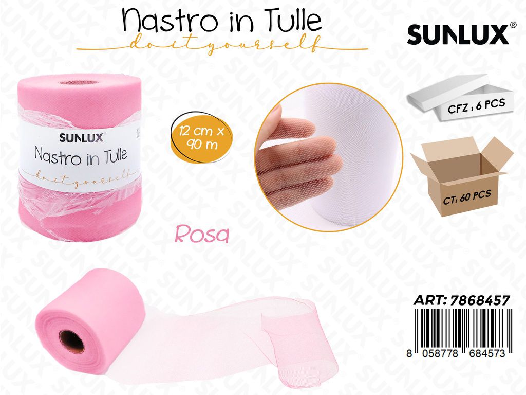 Sunlux Nastro in Tulle Rosa 12CM*90MT