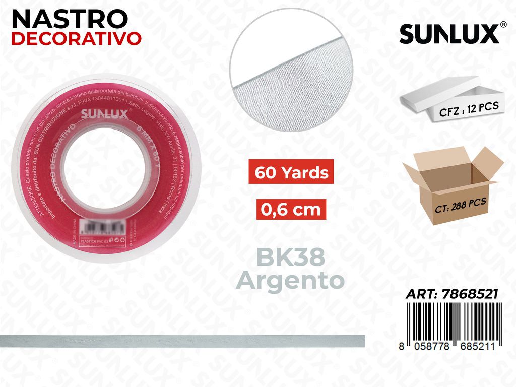 Nastro Decorativo BK38 Argento 60Y*0.6CM