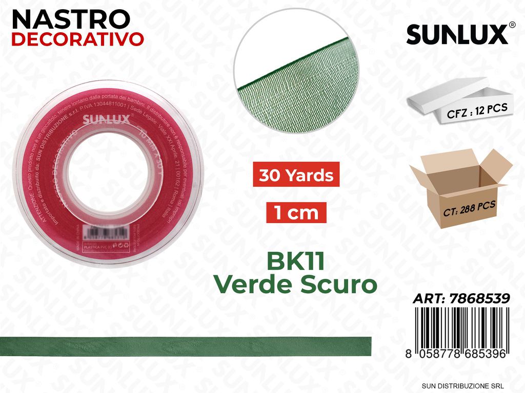 Nastro Decorativo Org. BK11 Verde Sc. 30Y*1CM