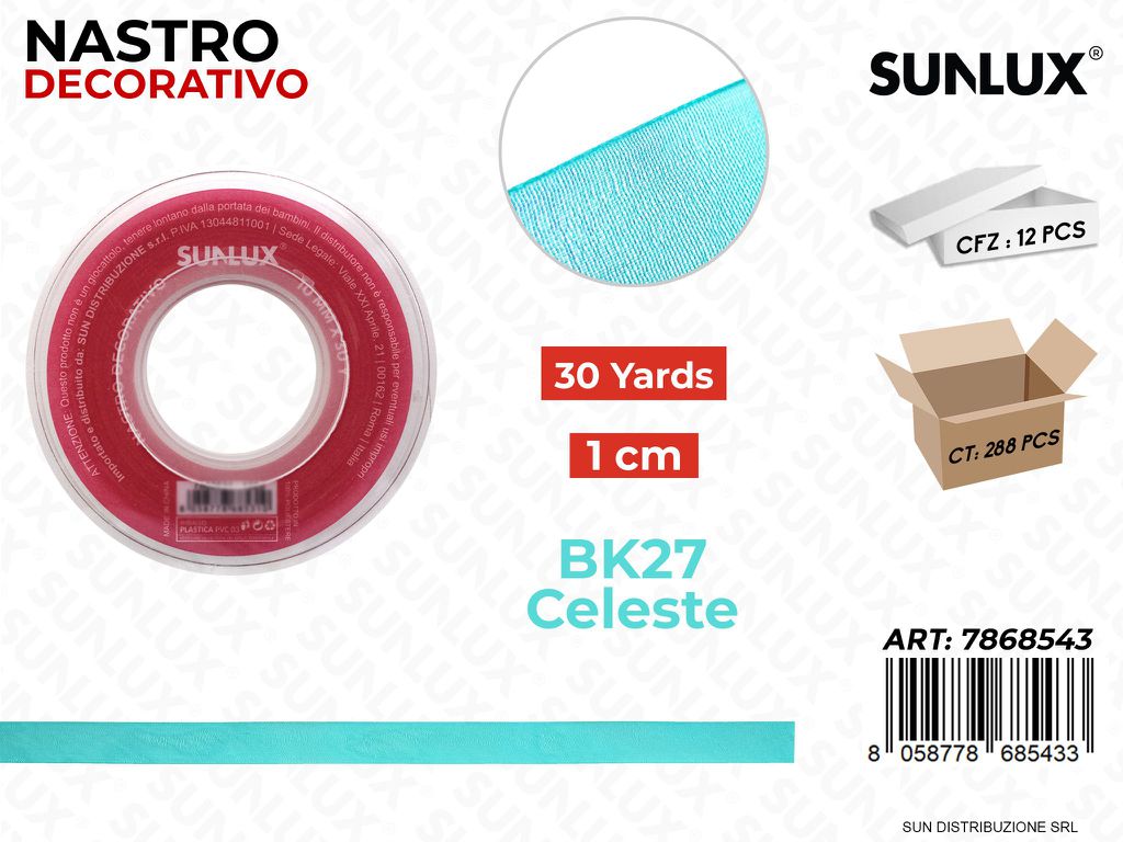 Nastro Decorativo Org. BK27 Celeste 30Y*1CM